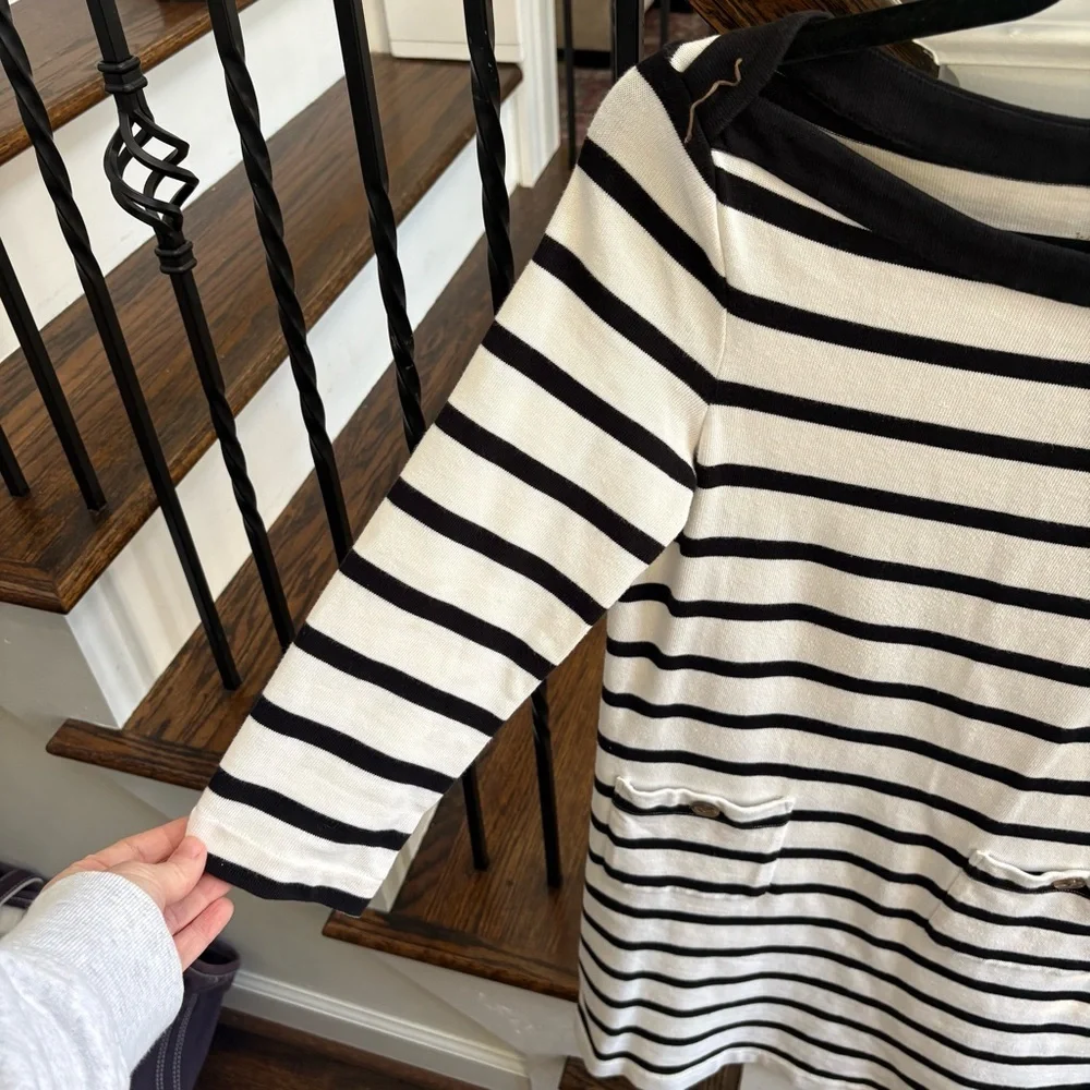 Kate Spade NY Havana White Black Striped 3/4 Sleeve Boat Neck Dress Size S